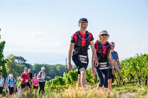 Coureurs et marcheurs dans les vignes